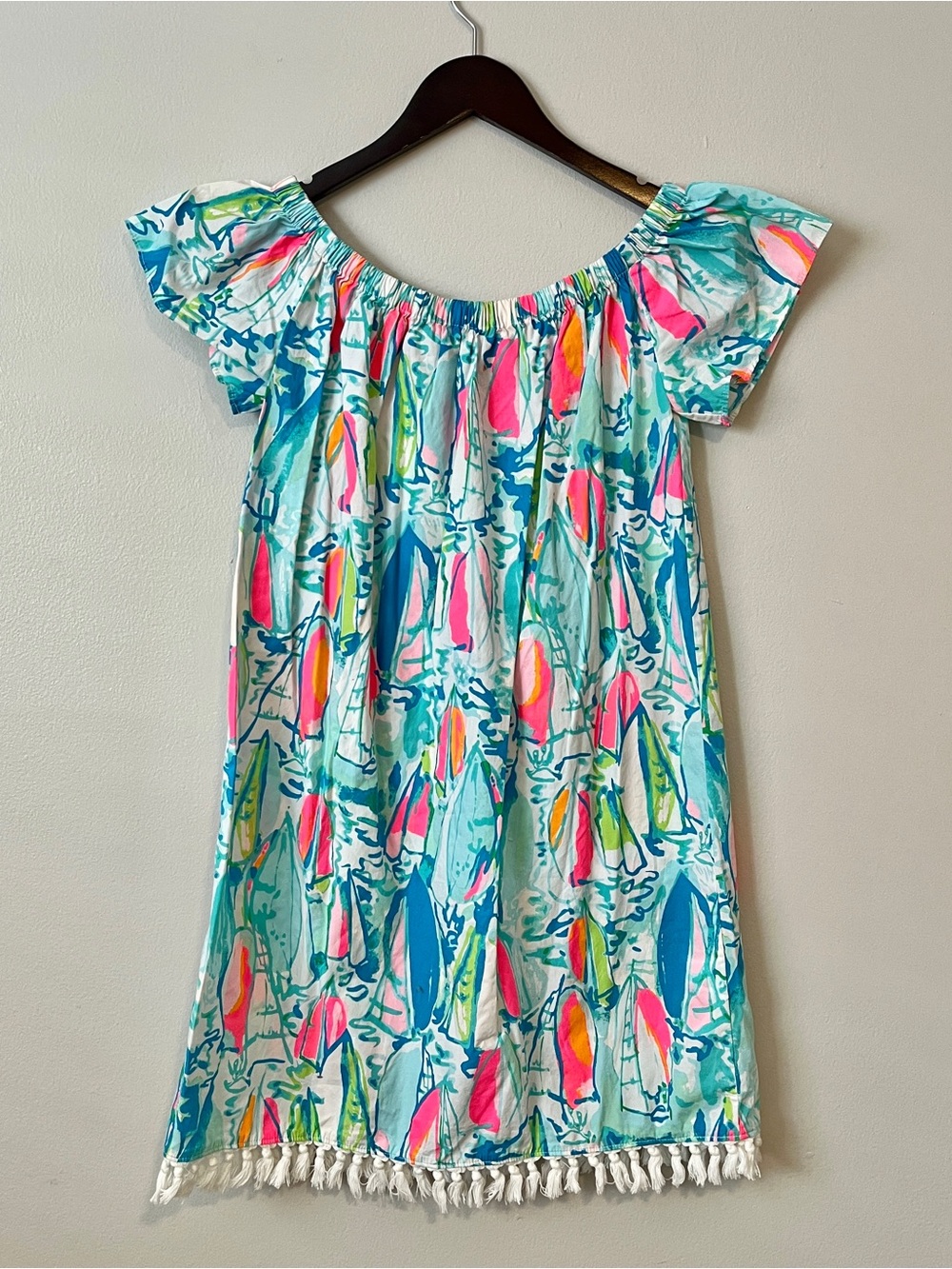 Lilly Pulitzer Off-the-Shoulder Marble Dress Beach Bae and Sunglow, Medium